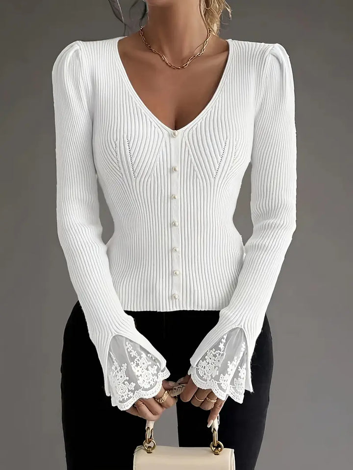 Arina | Ribbed Lace Sleeve Sweater