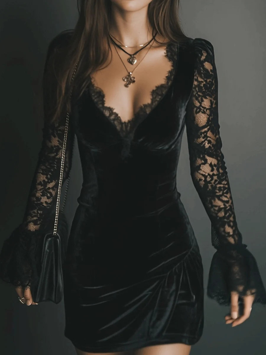 Orinthia | Velvet Lace Mini Dress