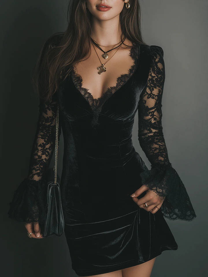 Orinthia | Velvet Lace Mini Dress