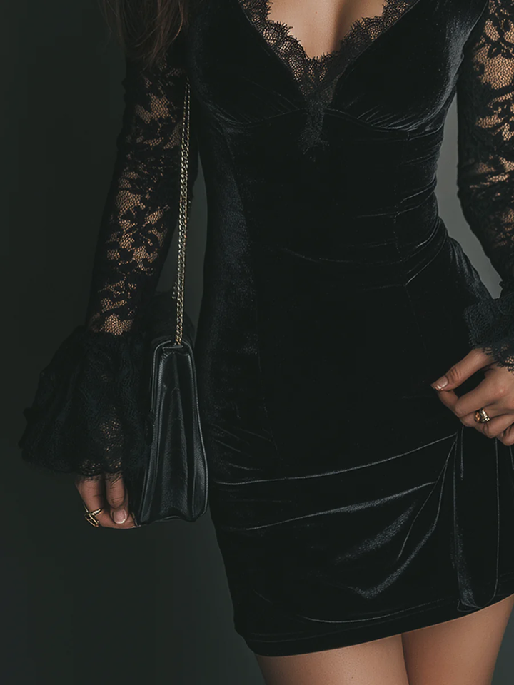 Orinthia | Velvet Lace Mini Dress