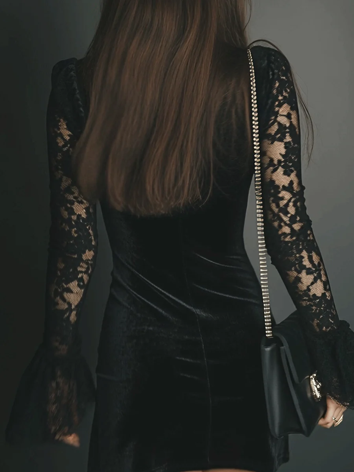 Orinthia | Velvet Lace Mini Dress