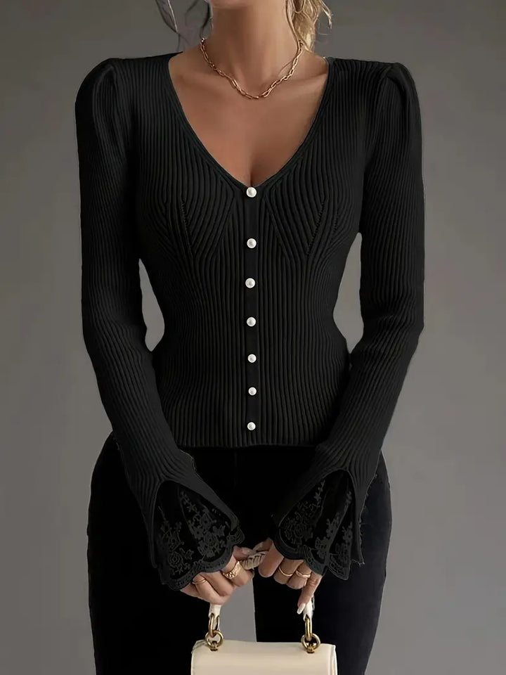 Arina | Ribbed Lace Sleeve Sweater