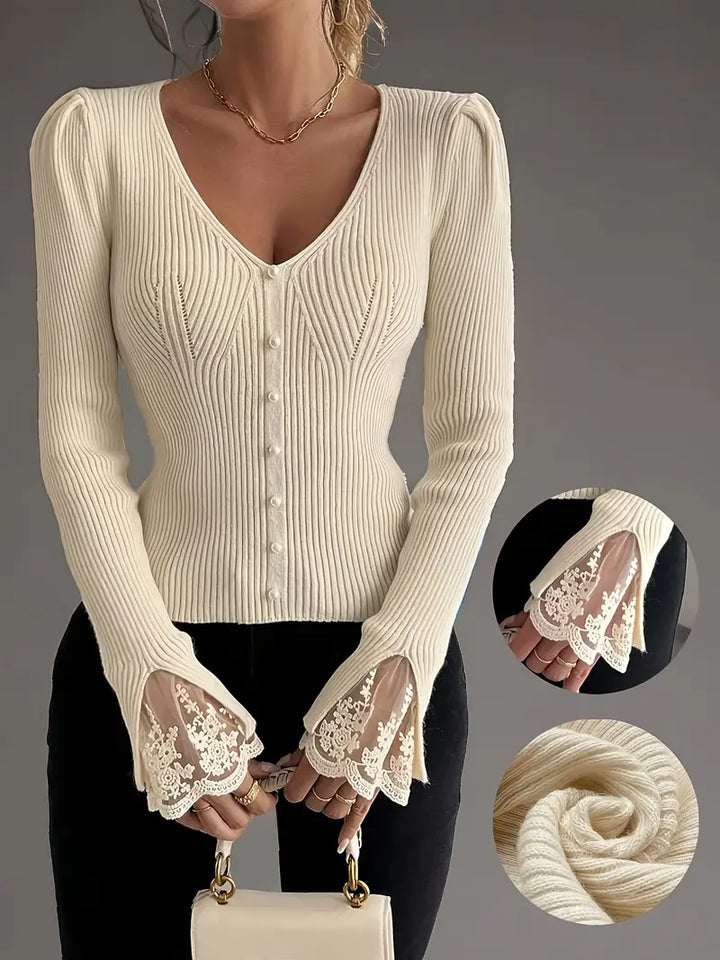 Arina | Ribbed Lace Sleeve Sweater
